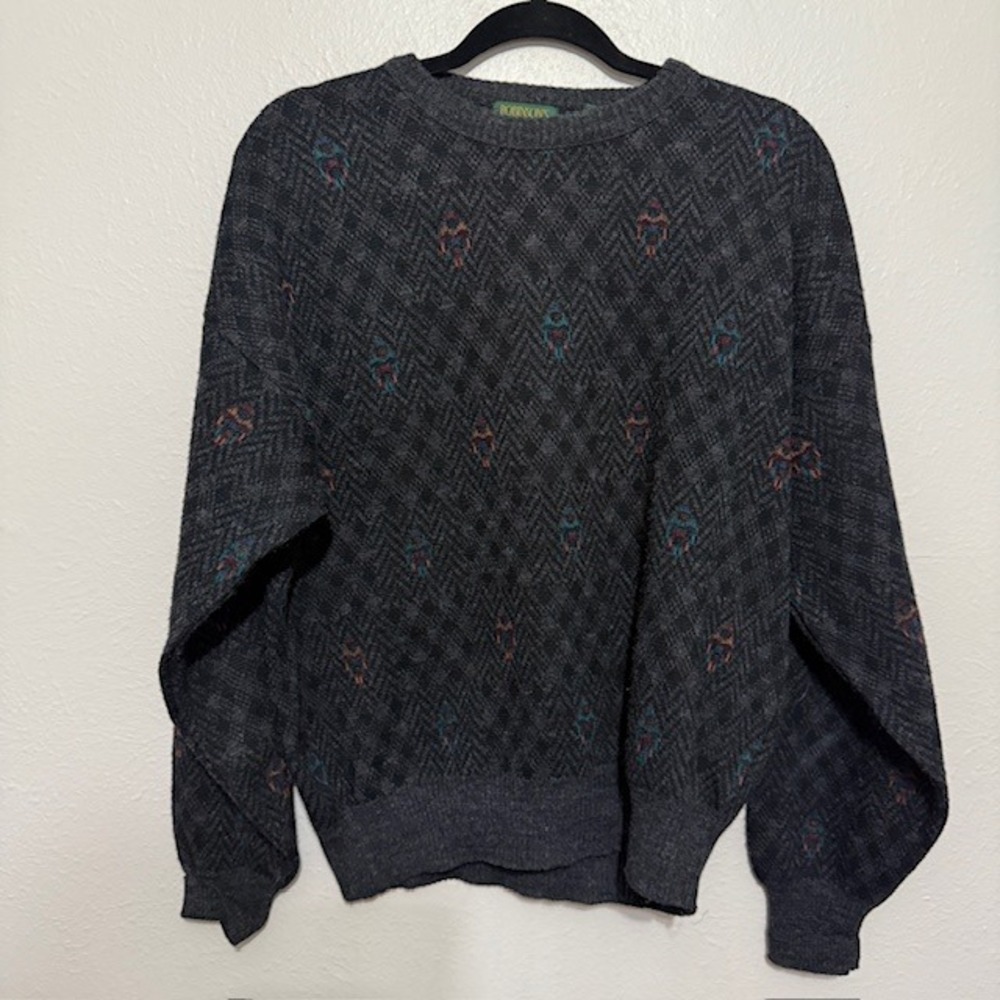 Vintage Robinson's Mens Wool Blend Sweater Grey Embroidered Italy Preppy Grandpa